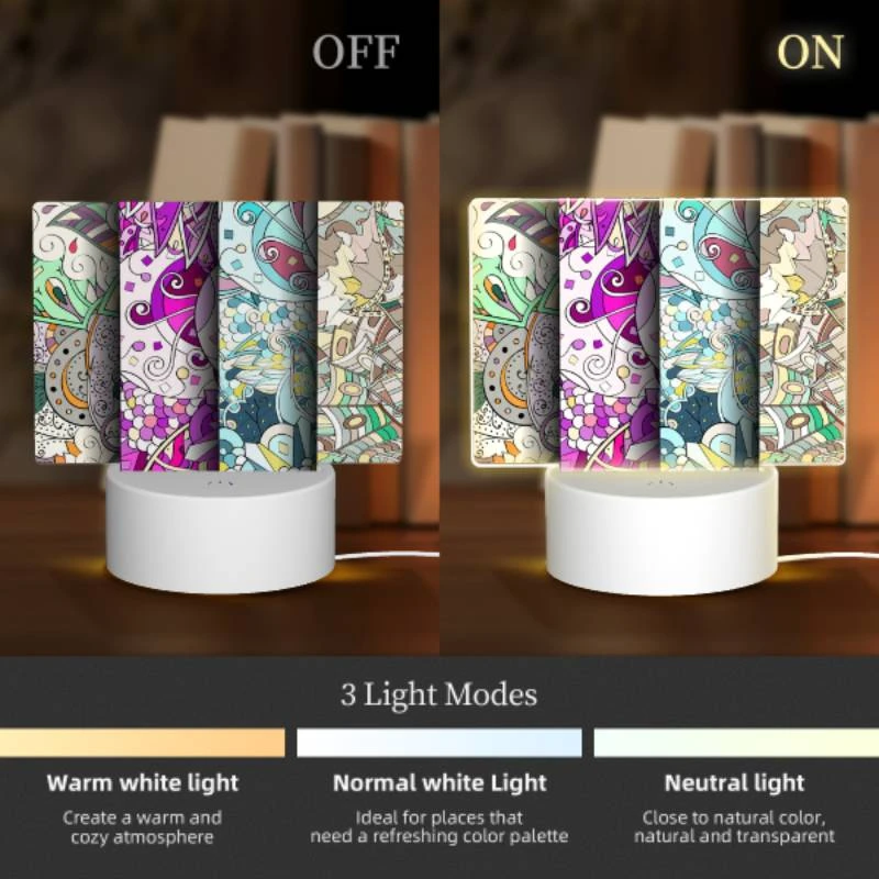 Rectangular Acrylic Night Light, Three colorful designs of a flower are displayed. Rectangular Acrylic Night Light, Three Colorful Designs Of A Flower Are Displayed. -Pattern Night Light 70526030e2e89f664bb0bdcbe91a1060f8a30a0d