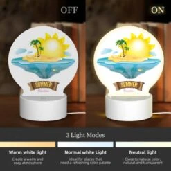 Round Acrylic Night Light, A Cartoon Of A Tropical Island With A Sun And Palm Trees. 4 Round Acrylic Night Light, A Cartoon Of A Tropical Island With A Sun And Palm Trees. -Pattern Night Light 7065a3f67505b081c6e7064c6cb09f1de9bb33bf