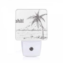 Night Light, A Drawing Of A Palm Tree On A Beach.