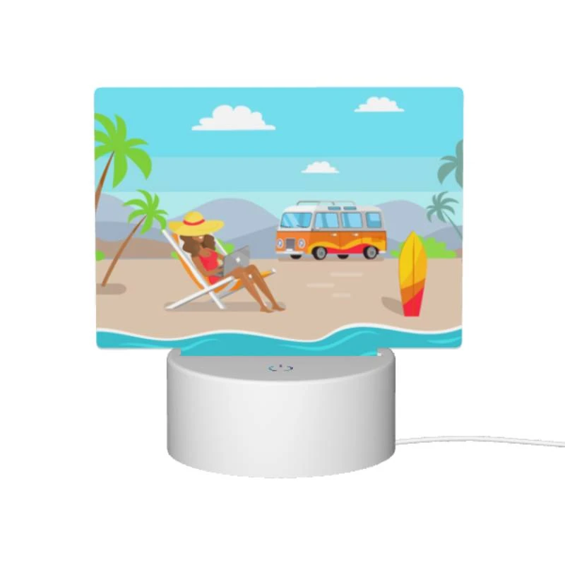 Rectangular Acrylic Night Light, A woman is sitting on a beach chair with a laptop Rectangular Acrylic Night Light, A Woman Is Sitting On A Beach Chair With A Laptop -Pattern Night Light 70916bb4ab9e499af923afb09f6b011e13b4d364