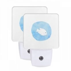 Night Light Set Of 2, A Blue And White Fish Swimming In The Water.