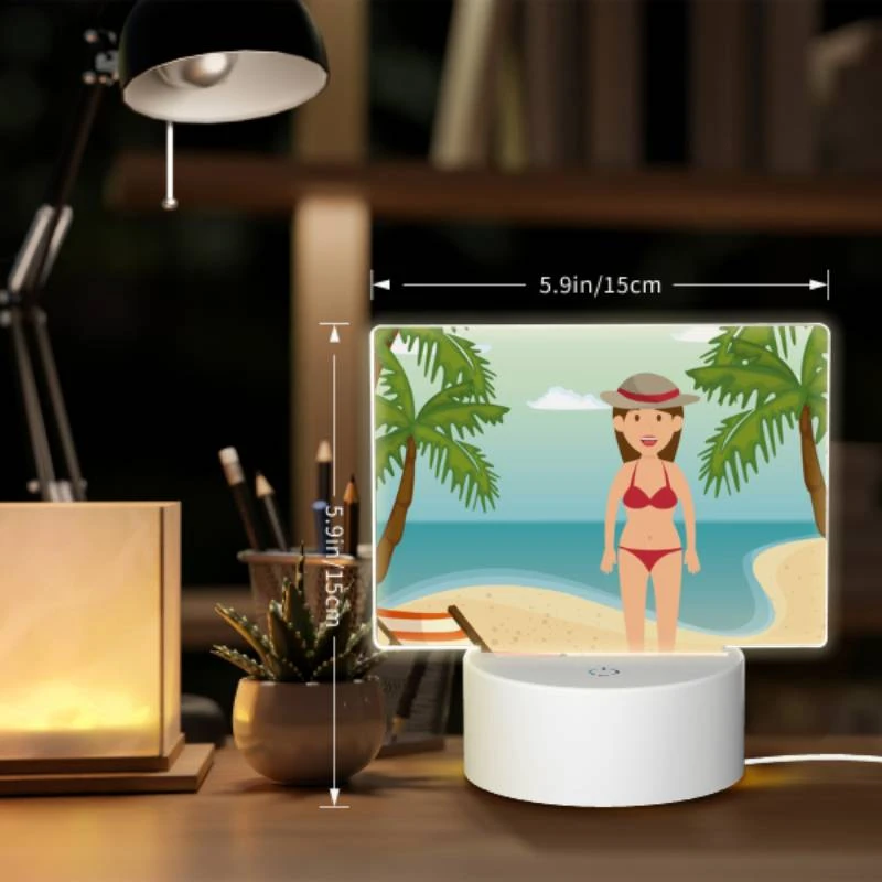 Rectangular Acrylic Night Light, A woman in a red bikini is standing on a sandy beach. Rectangular Acrylic Night Light, A Woman In A Red Bikini Is Standing On A Sandy Beach. -Pattern Night Light 70e2018d33ea91bbbd0b0714dbe2fc77e8225e7b