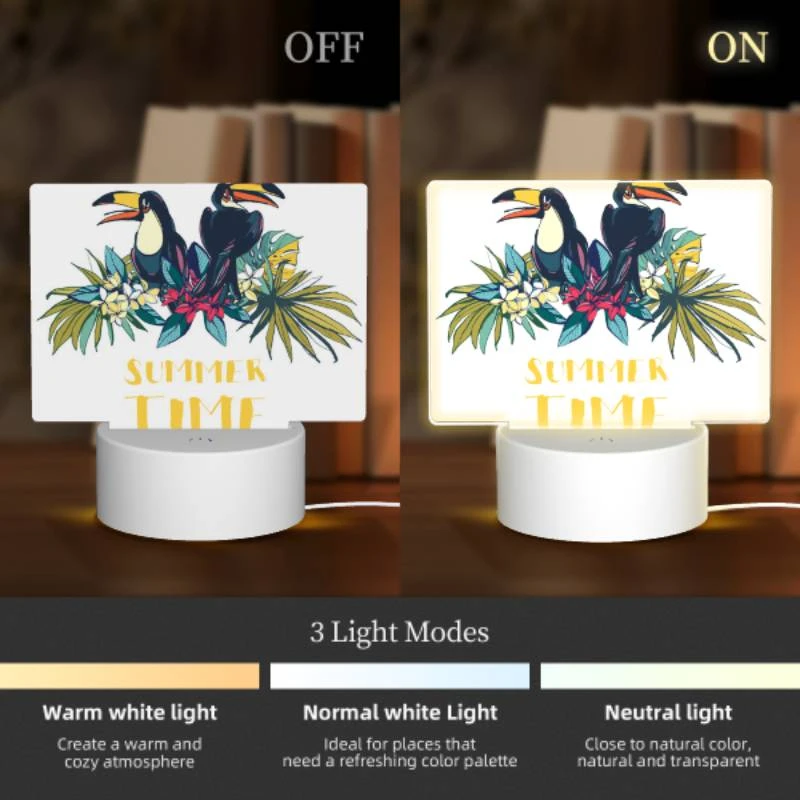 Rectangular Acrylic Night Light, A colorful cartoon of two birds sitting on a branch with a yellow and blue background. Rectangular Acrylic Night Light, A Colorful Cartoon Of Two Birds Sitting On A Branch With A Yellow And Blue Background. -Pattern Night Light 70f88b7f7bde32bc74806dda154ec42855eba01d