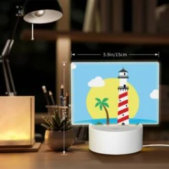 Rectangular Acrylic Night Light, A Lighthouse Stands On A Small Island In The Ocean. -Pattern Night Light 71580971452114c48abea942aa339e338e2c2159