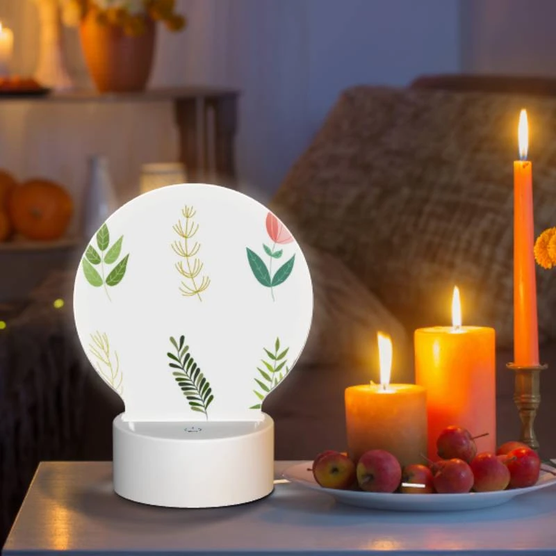 Round Acrylic Night Light, Six different types of plants are shown in a row. Round Acrylic Night Light, Six Different Types Of Plants Are Shown In A Row. -Pattern Night Light 717853e9d51bfbc680a79b8b004f3dcd09e5d029