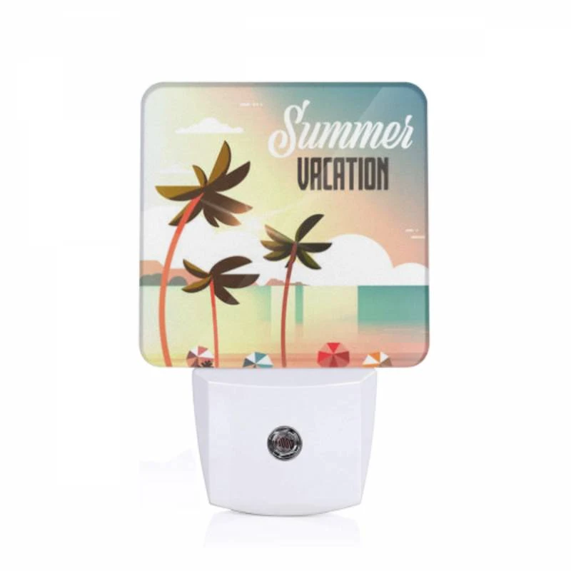 Night Light, A colorful beach scene with palm trees and a sunny sky. Night Light, A Colorful Beach Scene With Palm Trees And A Sunny Sky. -Pattern Night Light 7194198b52c587ade708c95708ef00cc825ed156