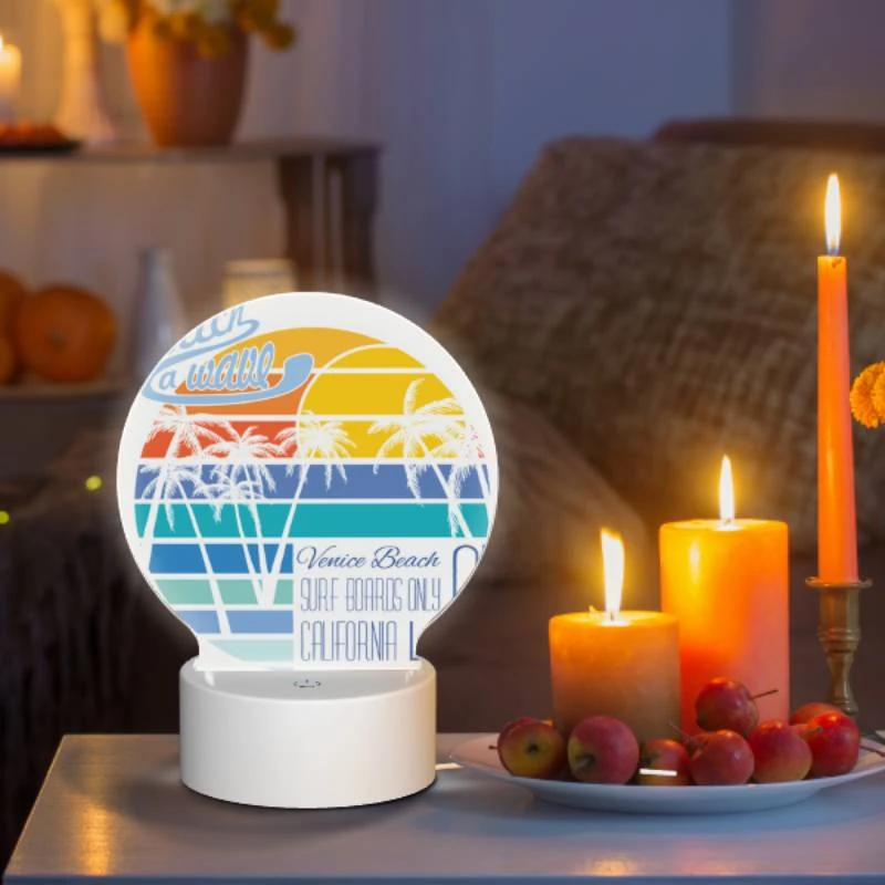 Round Acrylic Night Light, A surfboard advertisement for Venice Beach. Round Acrylic Night Light, A Surfboard Advertisement For Venice Beach. -Pattern Night Light 7195ff8157af3572ef30eade5d706ac2bdd04c03