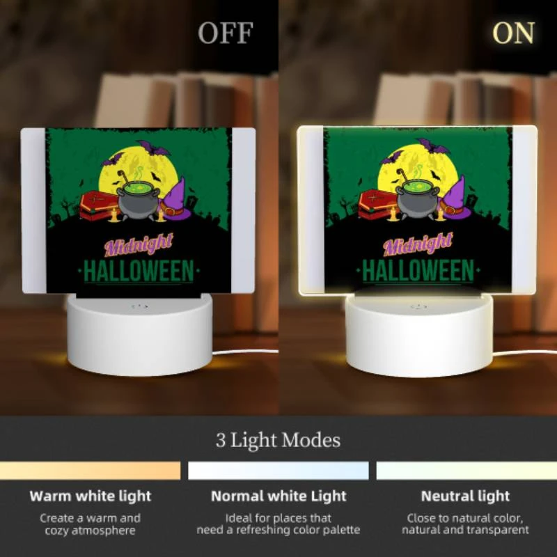 Rectangular Acrylic Night Light, A poster with a witches hat and a cauldron with a green background. Rectangular Acrylic Night Light, A Poster With A Witches Hat And A Cauldron With A Green Background. -Pattern Night Light 722a3da858a12381f54144e4cd527d3967abf8c6