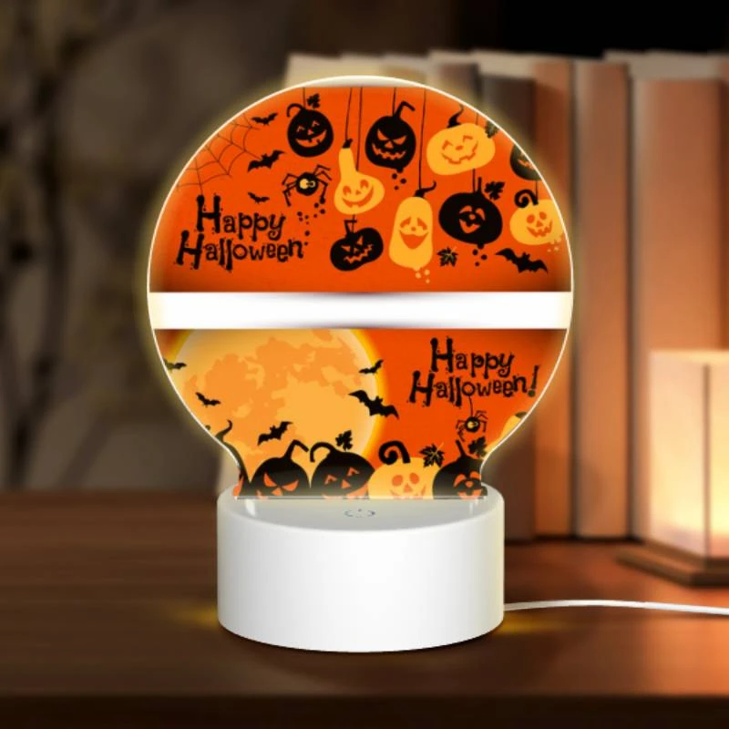 Round Acrylic Night Light, A Halloween card with a spider web and pumpkins. Round Acrylic Night Light, A Halloween Card With A Spider Web And Pumpkins. -Pattern Night Light 7242719b0749ea5bc116bcb2a086575816459858
