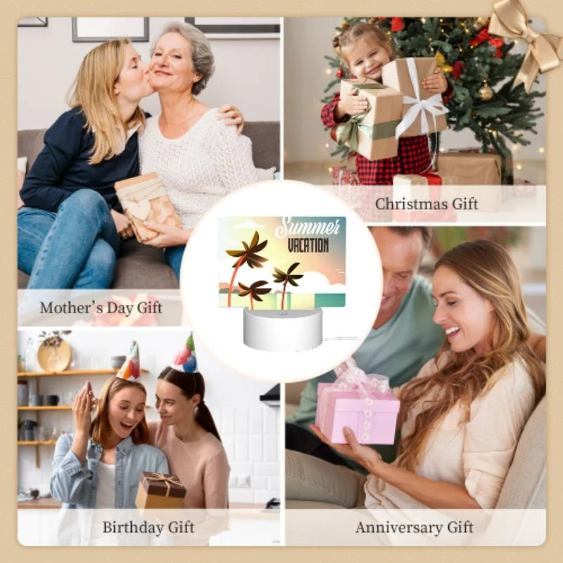 Rectangular Acrylic Night Light, A colorful beach scene with palm trees and a sunny sky. Rectangular Acrylic Night Light, A Colorful Beach Scene With Palm Trees And A Sunny Sky. -Pattern Night Light 72492b78f86530445bc81f0706cc1a91ac1fb586