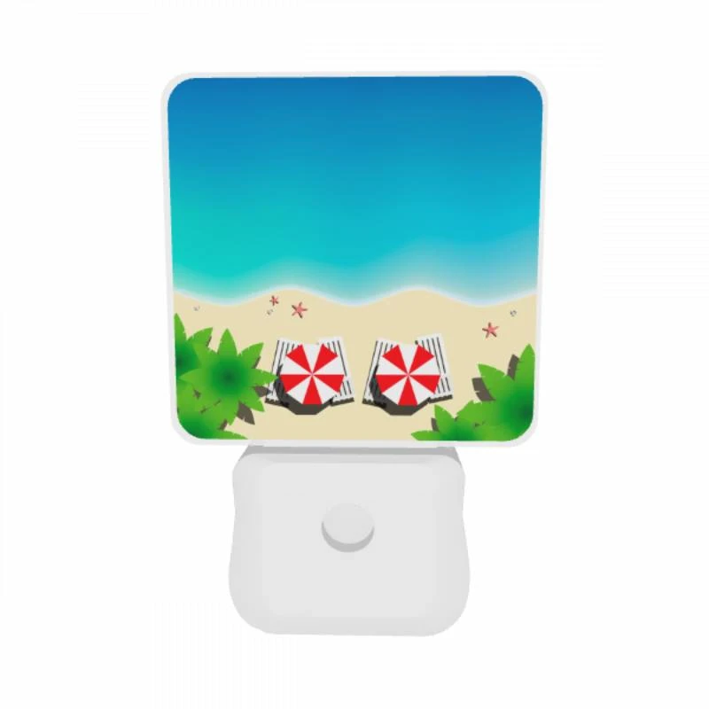 Night Light Set of 2, Two red and white striped beach chairs are sitting on the sand. Night Light Set Of 2, Two Red And White Striped Beach Chairs Are Sitting On The Sand. -Pattern Night Light 7280de01242e4326a909990646d9baec632fe475