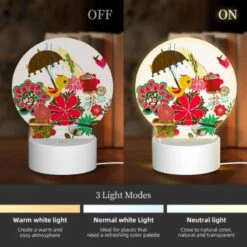 Round Acrylic Night Light, A Colorful Umbrella Is Surrounded By Various Flowers And Birds. 4 Round Acrylic Night Light, A Colorful Umbrella Is Surrounded By Various Flowers And Birds. -Pattern Night Light 72872e46f342a2b47932eb513218b69b63ce495d