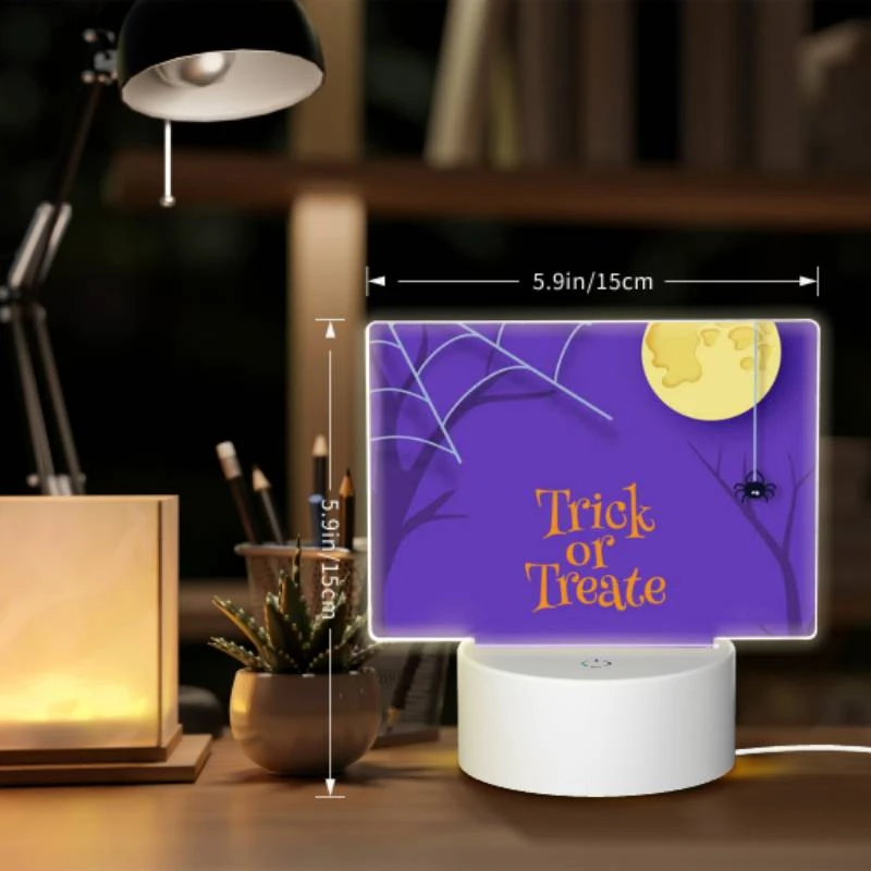 Rectangular Acrylic Night Light, A spooky Halloween scene with a spider hanging from a tree and a full moon in the background. Rectangular Acrylic Night Light, A Spooky Halloween Scene With A Spider Hanging From A Tree And A Full Moon In The Background. -Pattern Night Light 72d8b9e75368fed5a1e007449e8ce678f9dacd26