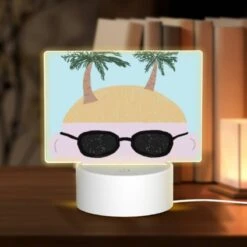 Rectangular Acrylic Night Light, A Cartoon Drawing Of A Man With Sunglasses And A Shaggy Haircut.