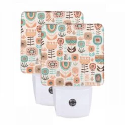 Night Light Set Of 2, A Colorful Floral Pattern With Orange
