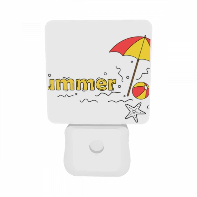 Night Light Set of 2, A colorful umbrella is opened over a beach ball and a starfish. Night Light Set Of 2, A Colorful Umbrella Is Opened Over A Beach Ball And A Starfish. -Pattern Night Light 7314d42d19eba379d78746548d8ba41e318eb640