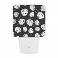 Night Light, A Pattern Of White Leaves On A Black Background. 9 Night Light, A Pattern Of White Leaves On A Black Background. -Pattern Night Light 73797f099400516323d5da7467bad4d6d0420297