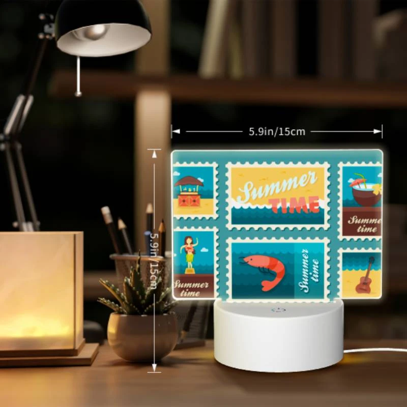 Rectangular Acrylic Night Light, A collection of six postage stamps featuring beach and ocean themes. Rectangular Acrylic Night Light, A Collection Of Six Postage Stamps Featuring Beach And Ocean Themes. -Pattern Night Light 73d824a1026043d19fd151ff7be9bde73979bd61