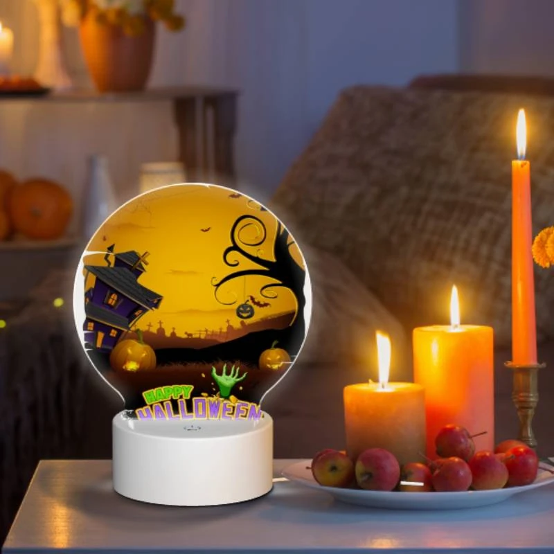 Round Acrylic Night Light, A Halloween poster with a house Round Acrylic Night Light, A Halloween Poster With A House -Pattern Night Light 73f788f3f3c03fe81437445c5f63b5b32034af87