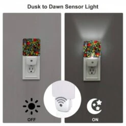 Night Light Set Of 2, A Colorful Bird Pattern With Red Birds And Yellow Flowers. 4 Night Light Set Of 2, A Colorful Bird Pattern With Red Birds And Yellow Flowers. -Pattern Night Light 74228cab15cbd3706ace9712a20fbbe070d1fcdd