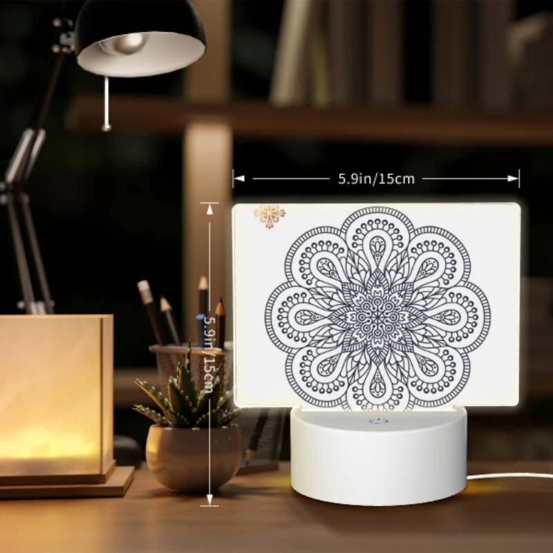 Rectangular Acrylic Night Light, A black and white design of a flower. Rectangular Acrylic Night Light, A Black And White Design Of A Flower. -Pattern Night Light 7439562c1c0601d76c5eec2d5647224b24533bed