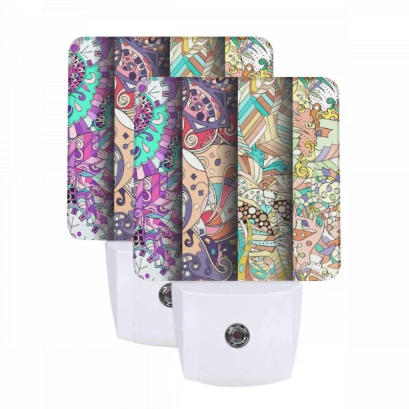 Night Light Set of 2, Three colorful and intricate designs are displayed side by side. Night Light Set Of 2, Three Colorful And Intricate Designs Are Displayed Side By Side. -Pattern Night Light 7472f283ea320550ee6744e58854a93a968fc640
