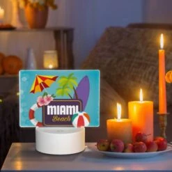Rectangular Acrylic Night Light, A Logo For Miami Beach With A Surfboard And Beach Umbrella. 8 Rectangular Acrylic Night Light, A Logo For Miami Beach With A Surfboard And Beach Umbrella. -Pattern Night Light 74a3235a9250438705fd81a88390844366f4c972