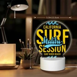 Round Acrylic Night Light, A Surfboard With The Words California Surf Session On It. 7 Round Acrylic Night Light, A Surfboard With The Words California Surf Session On It. -Pattern Night Light 751be6f230d672752eb642fe3646ded829380e37