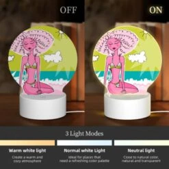 Round Acrylic Night Light, A Cartoon Woman With Pink Hair And A Bikini Sits On A Beach. 4 Round Acrylic Night Light, A Cartoon Woman With Pink Hair And A Bikini Sits On A Beach. -Pattern Night Light 752830668283023def538edad5d41f11aa97b920