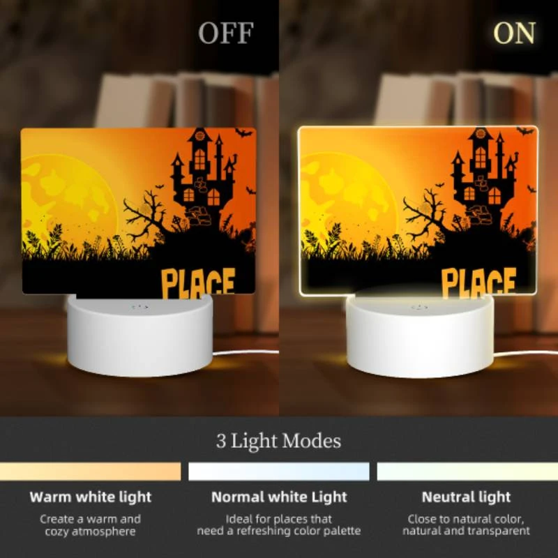 Rectangular Acrylic Night Light, A spooky Halloween scene with a haunted house and bats flying around. Rectangular Acrylic Night Light, A Spooky Halloween Scene With A Haunted House And Bats Flying Around. -Pattern Night Light 7555f56072cf655aefbadbb4688299fb7977fdf7