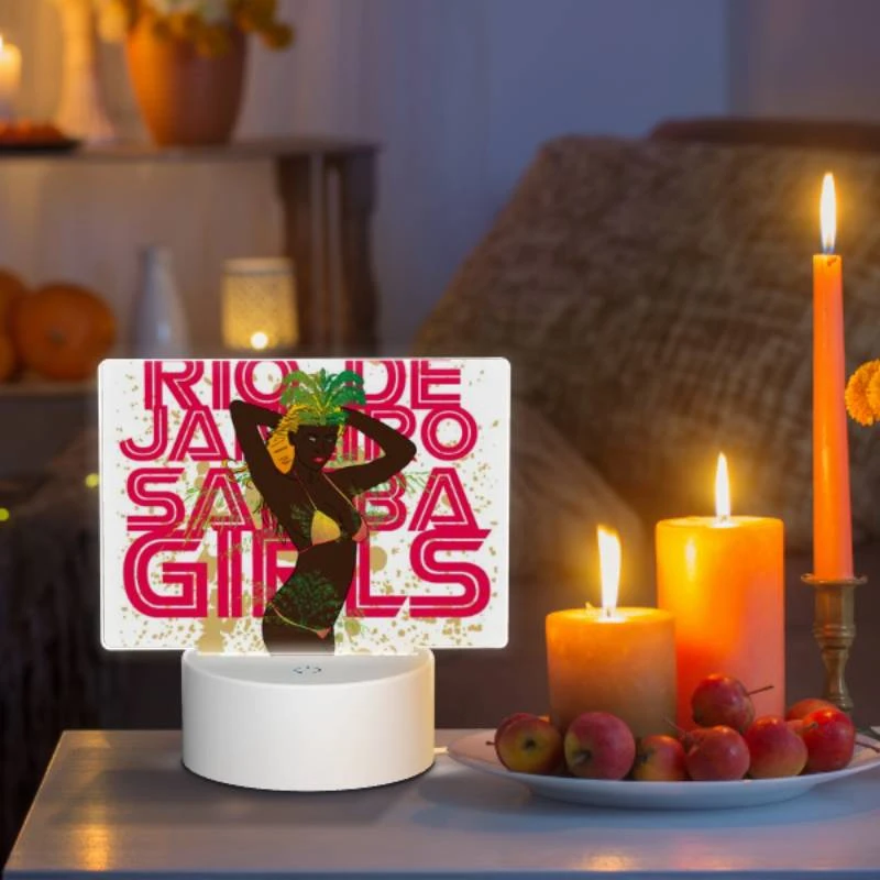 Rectangular Acrylic Night Light, A woman wearing a grass skirt and a headband poses for a picture. Rectangular Acrylic Night Light, A Woman Wearing A Grass Skirt And A Headband Poses For A Picture. -Pattern Night Light 757f91dd135fd1f4aead4c6c0b6a3141b73f2e28