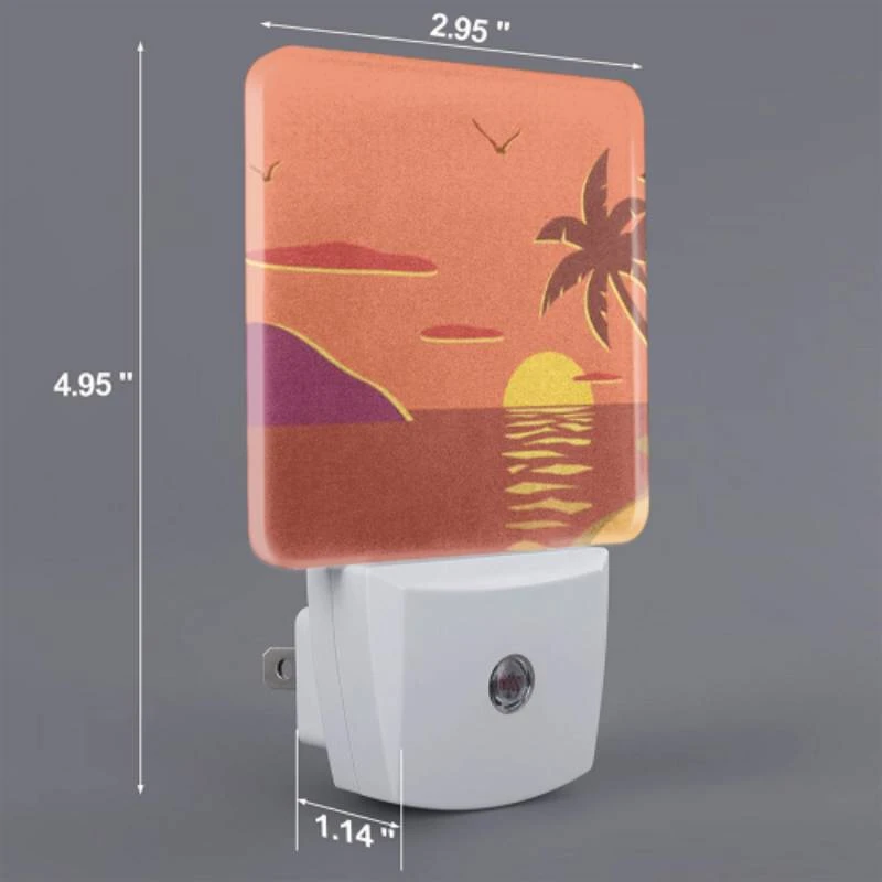 Night Light Set of 2, A sunset with a palm tree and birds in the sky. Night Light Set Of 2, A Sunset With A Palm Tree And Birds In The Sky. -Pattern Night Light 75d851f98e41fe1a5efb4a7346b34a5d6a7262bd