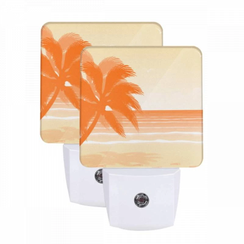 Night Light Set of 2, A palm tree is in front of a beautiful orange sunset. Night Light Set Of 2, A Palm Tree Is In Front Of A Beautiful Orange Sunset. -Pattern Night Light 7600860a51b47b151c738ffa219c20644c33b7eb