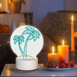 Round Acrylic Night Light, A Green And Blue Palm Tree With A Blue Trunk. 8 Round Acrylic Night Light, A Green And Blue Palm Tree With A Blue Trunk. -Pattern Night Light 7619e030a78a6ab3c50ba466452bebdbc0e025fe