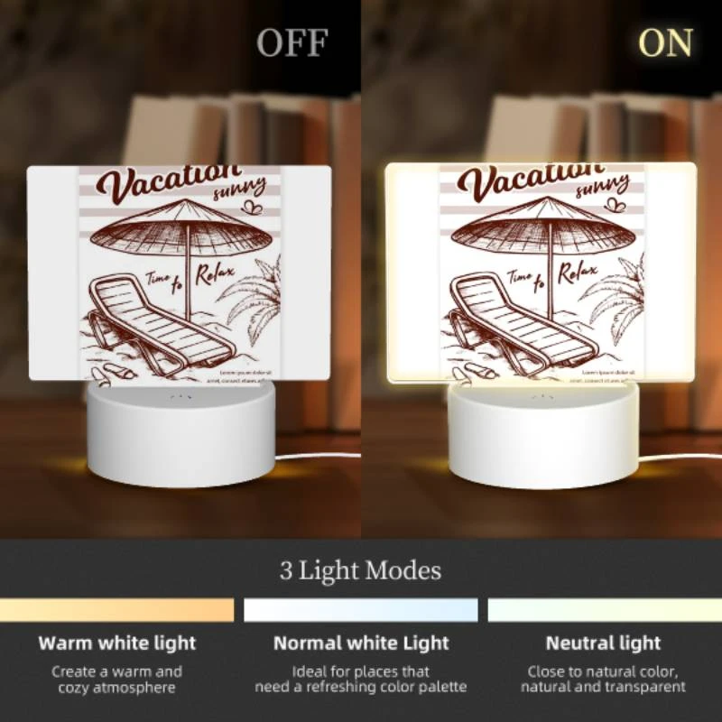 Rectangular Acrylic Night Light, A beach umbrella is open and shading a lounge chair. Rectangular Acrylic Night Light, A Beach Umbrella Is Open And Shading A Lounge Chair. -Pattern Night Light 764ffae0e25685f0456c4619bf639b9c6c393f3c