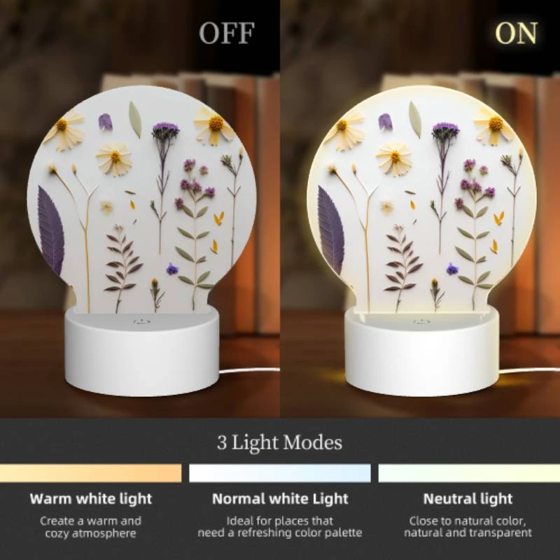 Round Acrylic Night Light, A collection of different flowers and leaves on a white background. Round Acrylic Night Light, A Collection Of Different Flowers And Leaves On A White Background. -Pattern Night Light 774d58cd9da97b0d06d476401f5688cc7983d555