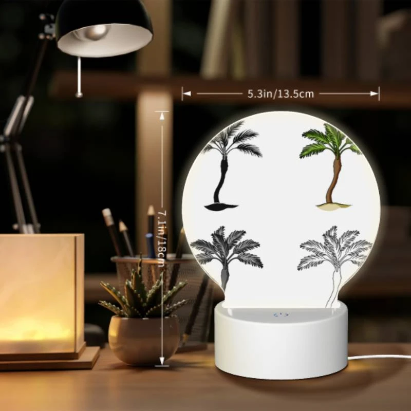Round Acrylic Night Light, Four different types of palm trees are shown in silhouette. Round Acrylic Night Light, Four Different Types Of Palm Trees Are Shown In Silhouette. -Pattern Night Light 776f9080cef0b4ab00da7c6db8fe84fd6c3a055f
