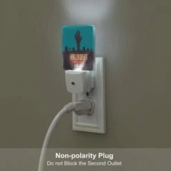 Night Light Set Of 2, A Halloween Party Is Advertised With A Skeleton Hand And A Cemetery Scene. 6 Night Light Set Of 2, A Halloween Party Is Advertised With A Skeleton Hand And A Cemetery Scene. -Pattern Night Light 777901a51e018c546c3974b32cbeceb5ba54628a