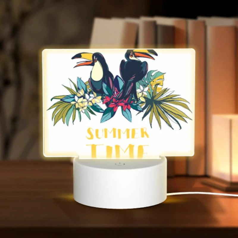 Rectangular Acrylic Night Light, A colorful cartoon of two birds sitting on a branch with a yellow and blue background. Rectangular Acrylic Night Light, A Colorful Cartoon Of Two Birds Sitting On A Branch With A Yellow And Blue Background. -Pattern Night Light 778c96cd4b1e1d2fd7b54bf0546eb337a49d1e60