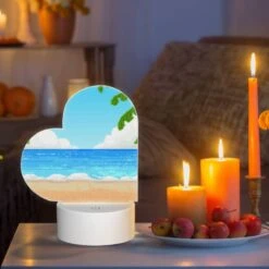 Love Acrylic Night Light, A Cartoon Beach Scene With A Blue Ocean And Palm Trees. -Pattern Night Light 77fe37d45a9c0178c3c77ef6fd971f8a5714dac4