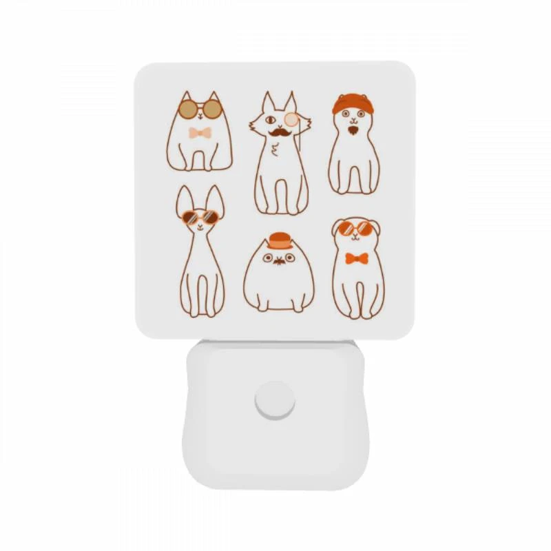 Night Light Set of 2, A collection of cartoon cats wearing sunglasses and hats. Night Light Set Of 2, A Collection Of Cartoon Cats Wearing Sunglasses And Hats. -Pattern Night Light 780ba1da7ddedc0d1659f5ae941a79c72323c62c