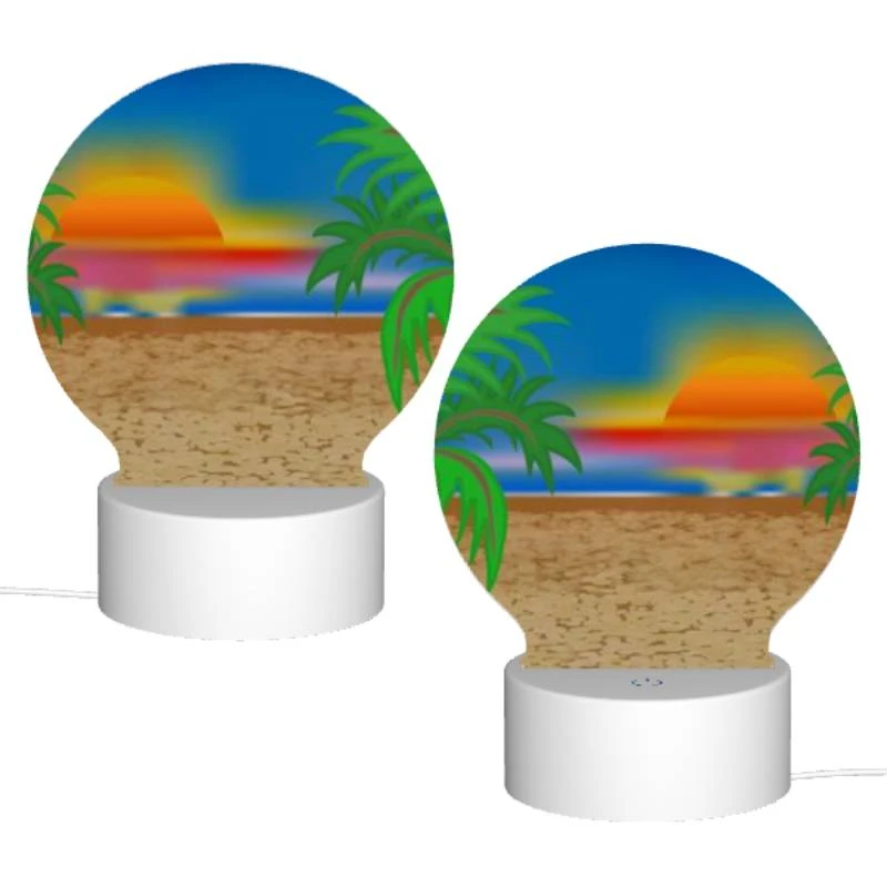 Round Acrylic Night Light, A sunset over the ocean with palm trees in the foreground. Round Acrylic Night Light, A Sunset Over The Ocean With Palm Trees In The Foreground. -Pattern Night Light 784b5d0861994164f7a8d415ab609b3078392951