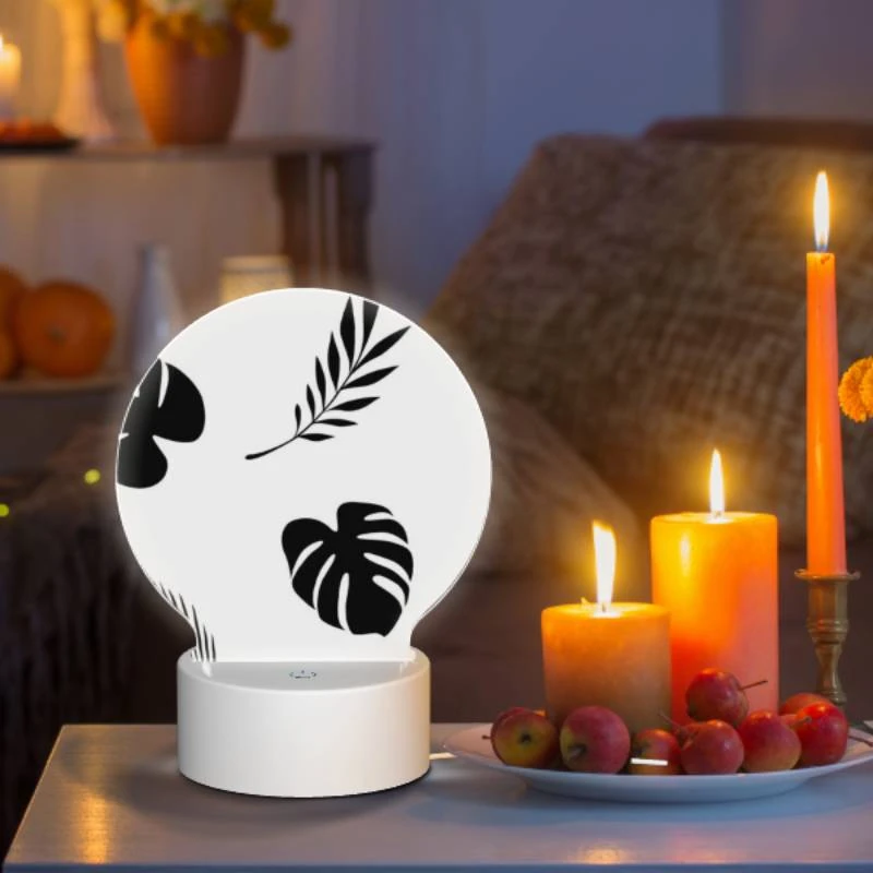 Round Acrylic Night Light, A pattern of black and white leaves. Round Acrylic Night Light, A Pattern Of Black And White Leaves. -Pattern Night Light 79478d0d0c6b688a82af2754c09cf2fa27d72886