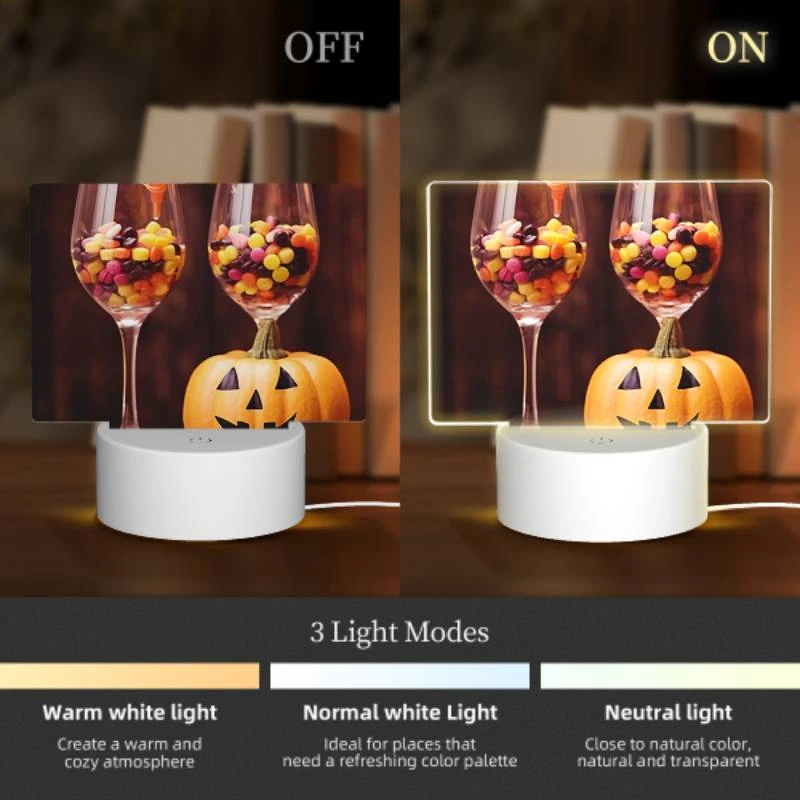 Rectangular Acrylic Night Light, A pumpkin is sitting next to two wine glasses filled with candy. Rectangular Acrylic Night Light, A Pumpkin Is Sitting Next To Two Wine Glasses Filled With Candy. -Pattern Night Light 798415ab0067f5d3a55f042fe71a4598bc2f1cc0
