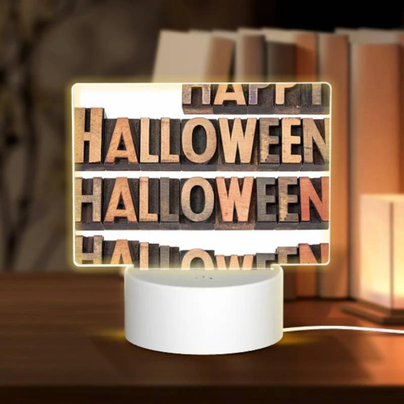 Rectangular Acrylic Night Light, A wooden sign that says "Happy Halloween" on it. Rectangular Acrylic Night Light, A Wooden Sign That Says "Happy Halloween" On It. -Pattern Night Light 7a7c4ffa21952a94ea540a3b7f2a36a87a252f3e