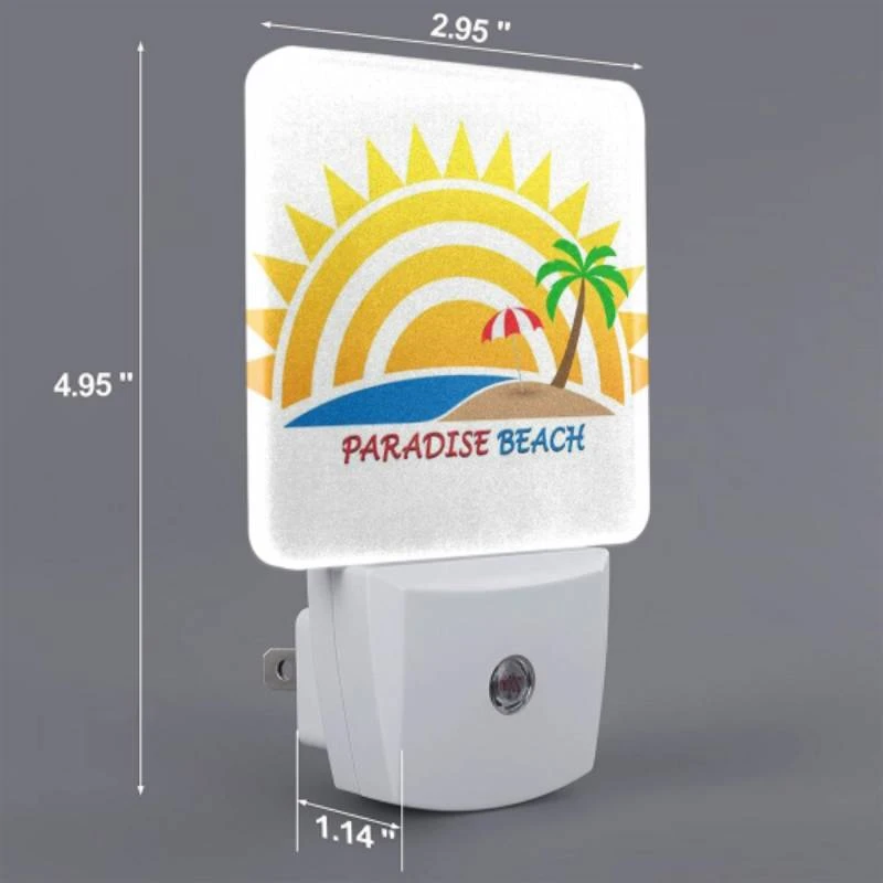 Night Light Set of 2, A sunny beach with a palm tree and a red umbrella. Night Light Set Of 2, A Sunny Beach With A Palm Tree And A Red Umbrella. -Pattern Night Light 7a866d29b2d3a344d10eebf694befe3f4b880a1b