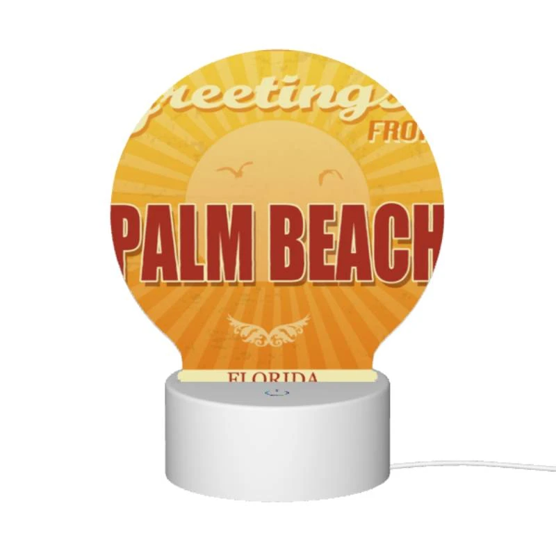 Round Acrylic Night Light, A sunny beach scene with a yellow background and a sun in the top left corner. Round Acrylic Night Light, A Sunny Beach Scene With A Yellow Background And A Sun In The Top Left Corner. -Pattern Night Light 7b72d82618b3b3dc3116e881243304683e9045d0