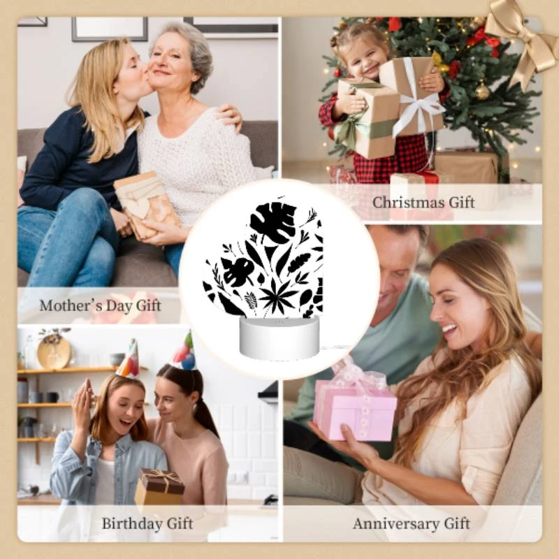 Love Acrylic Night Light, A black and white image of a leafy plant. Love Acrylic Night Light, A Black And White Image Of A Leafy Plant. -Pattern Night Light 7b8b4e1779d978e8d438b44095a64a9018e03798