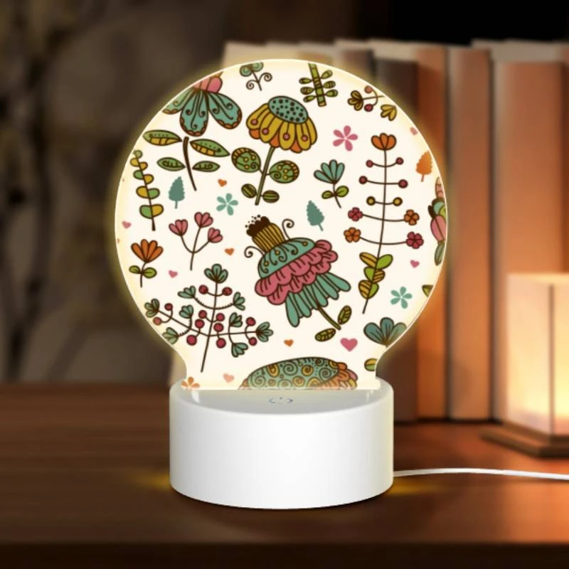Round Acrylic Night Light, A colorful floral pattern with a variety of flowers and leaves. Round Acrylic Night Light, A Colorful Floral Pattern With A Variety Of Flowers And Leaves. -Pattern Night Light 7c01afa49843d234351ddbc9c1d2d3a957875b0d