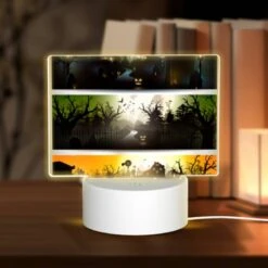Rectangular Acrylic Night Light, Three Different Colored Pictures Of A Haunted House.